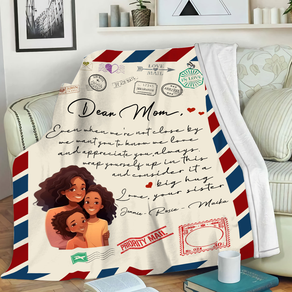 Teesdily | Personalized Dear Mom Cozy Blanket From Daughter Letter For Mom Retro Fleece Blanket Wrap Yourself Up In This And Consider It A Big Hug