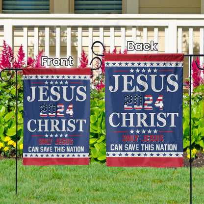 Teesdily | American Flag Jesus Christ House Flag, Jesus Christ 2024 Only Jesus Can Save This Nation Garden Flag, Patriotic Flag, Outdoor Decor Gifts