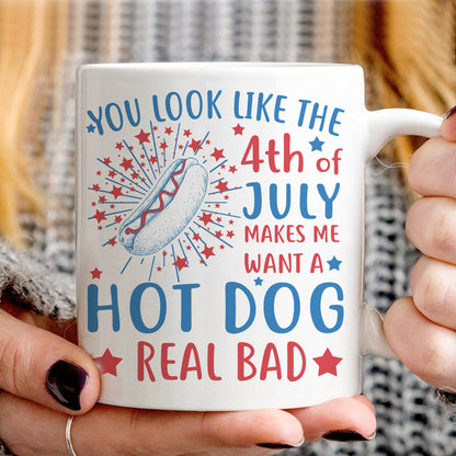 Teesdily | Hotdog Funny Independence Day Shirt, You Look Like The 4th Of July Sweatshirt Hoodie Mug, Retro Vintage America