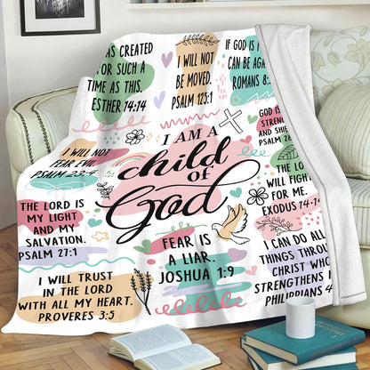 Teesdily | Jesus Christian Blanket, I Am A Child Of God Lightweight And Premium Fleece Blanket, Blanket For Family Adults Kids