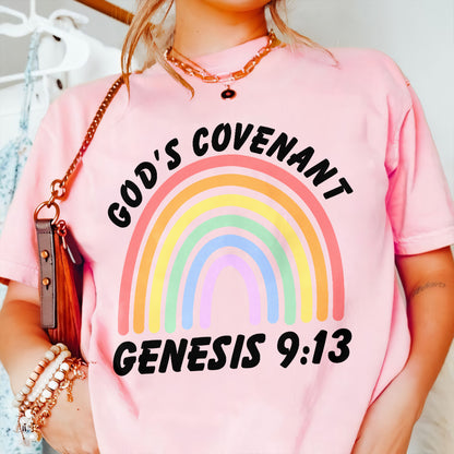 Teesdily | Jesus Rainbow Shirt, God's Covenant Genesis 9:13 Tee Sweatshirt Hoodie Mug, Jesus Lovers Gifts, Christian Rainbow Shirt, Bible Verse Tee