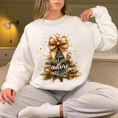 Teesdily | Oh Come Let Us Adore Him Shirt, Nativity Scene Christmas Sweatshirt Hoodie Mug, Jesus Nativity Shirt, Religious Gift