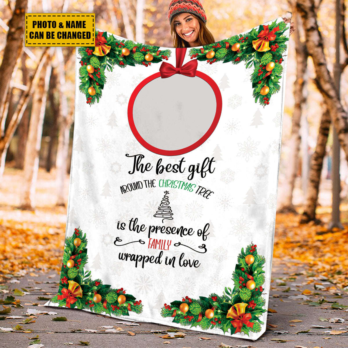 Teesdily | Family Christmas Custom Photo Blanket The Best Gift Is The Presence Of Family Wrapped In Love Sherpa Fleece Blanket Xmas Home Decoration