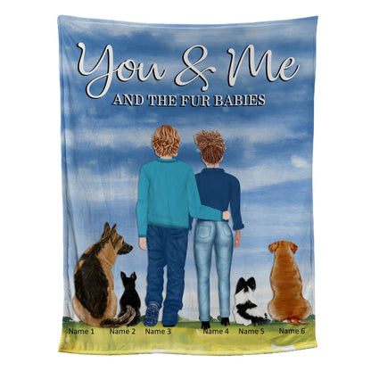 Teesdily | Couple Personalized Sherpa Blanket You And Me And The Fur Babies Fleece Blanket Dog Lovers Travel Blanket Dog Mom Dad Gifts