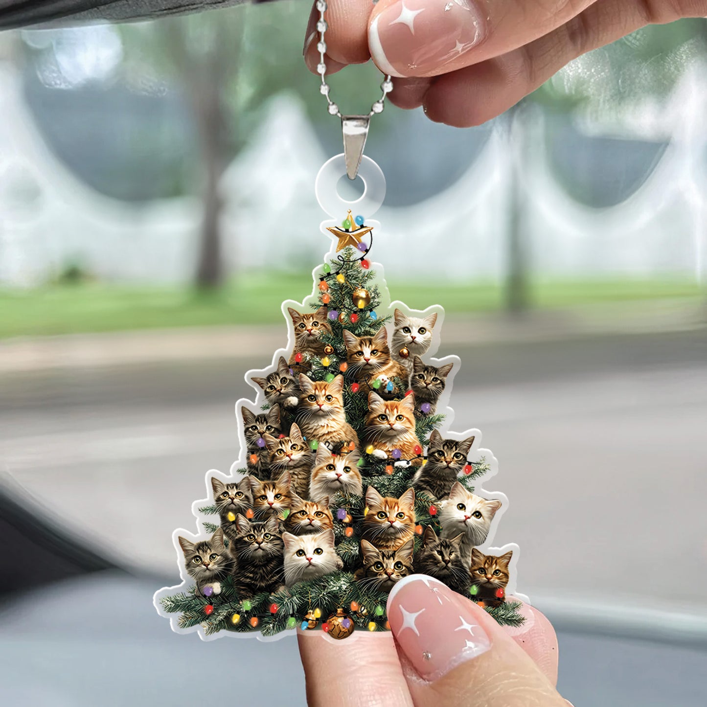 Teesdily | Cat Christmas Tree Ornament, Hanging Christmas Cats Decorations, Cat Christmas Ornament Car Hanger Rear View, Cat Lover Gifts