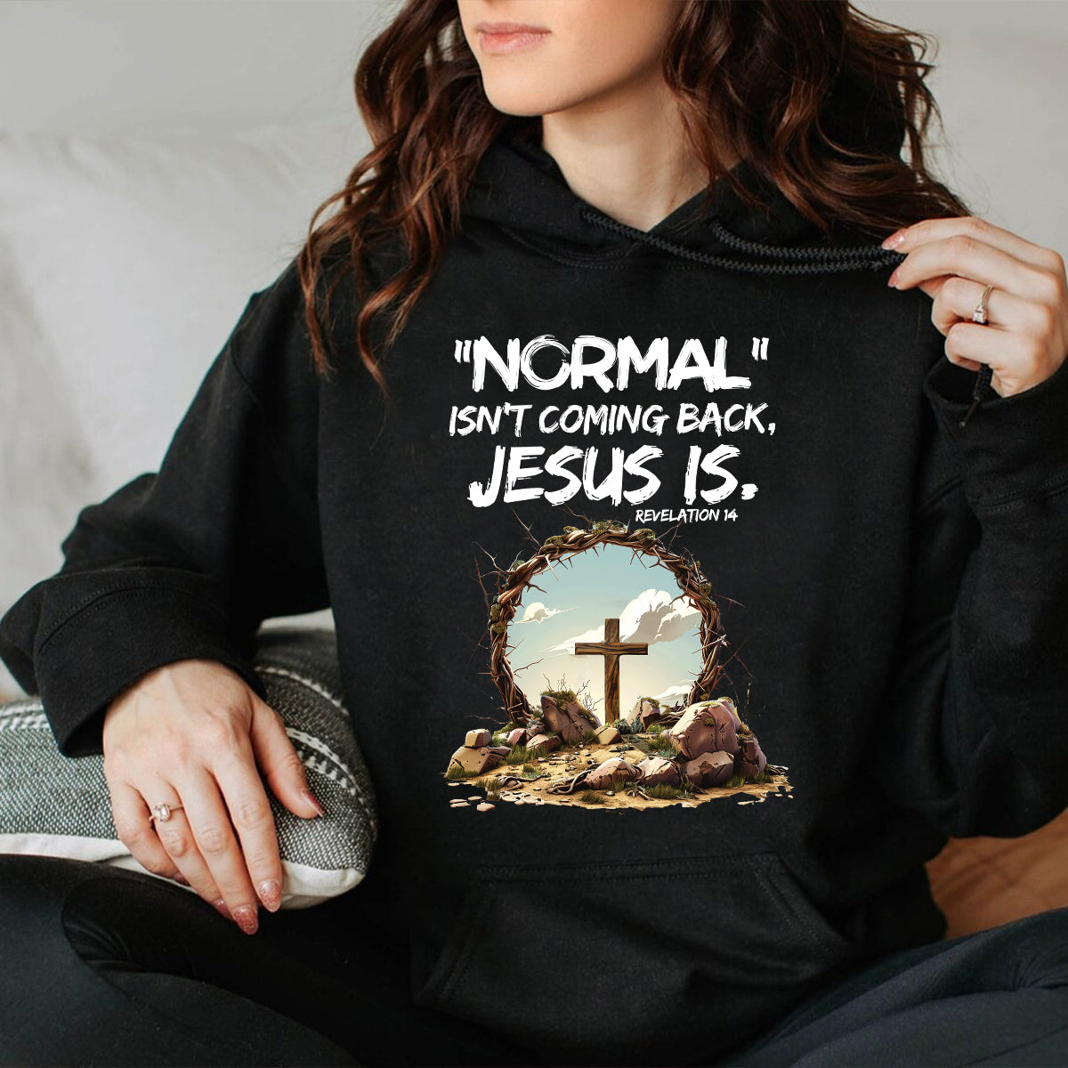 Teesdily | Jesus Cross And Crown Tee, Bible Verse Jesus Shirt, Normal Isnt Coming Back Jesus Is Sweatshirt Hoodie Mug, He Has Risen Christian Gifts