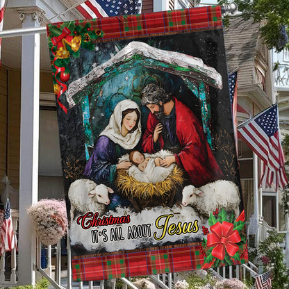 Teesdily | Christmas Jesus Garden Flag, Christmas It's All About Jesus Christian House Flag, Christmas Flag