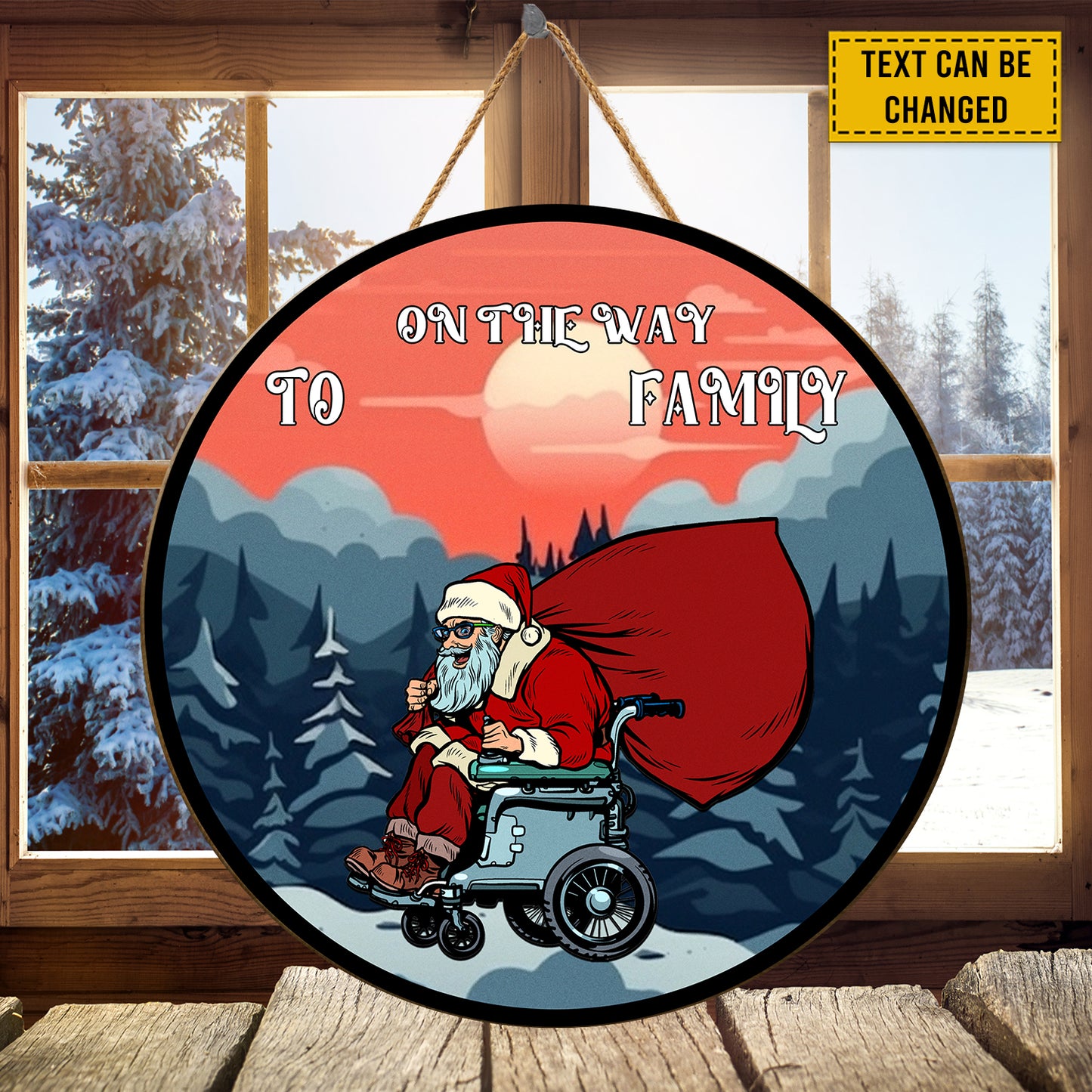 Teesdily | Customized Name Santa Claus Wheelchair User Disabled Christmas Wood Sign Christmas Decoration Noel Gift Housewarming Gift