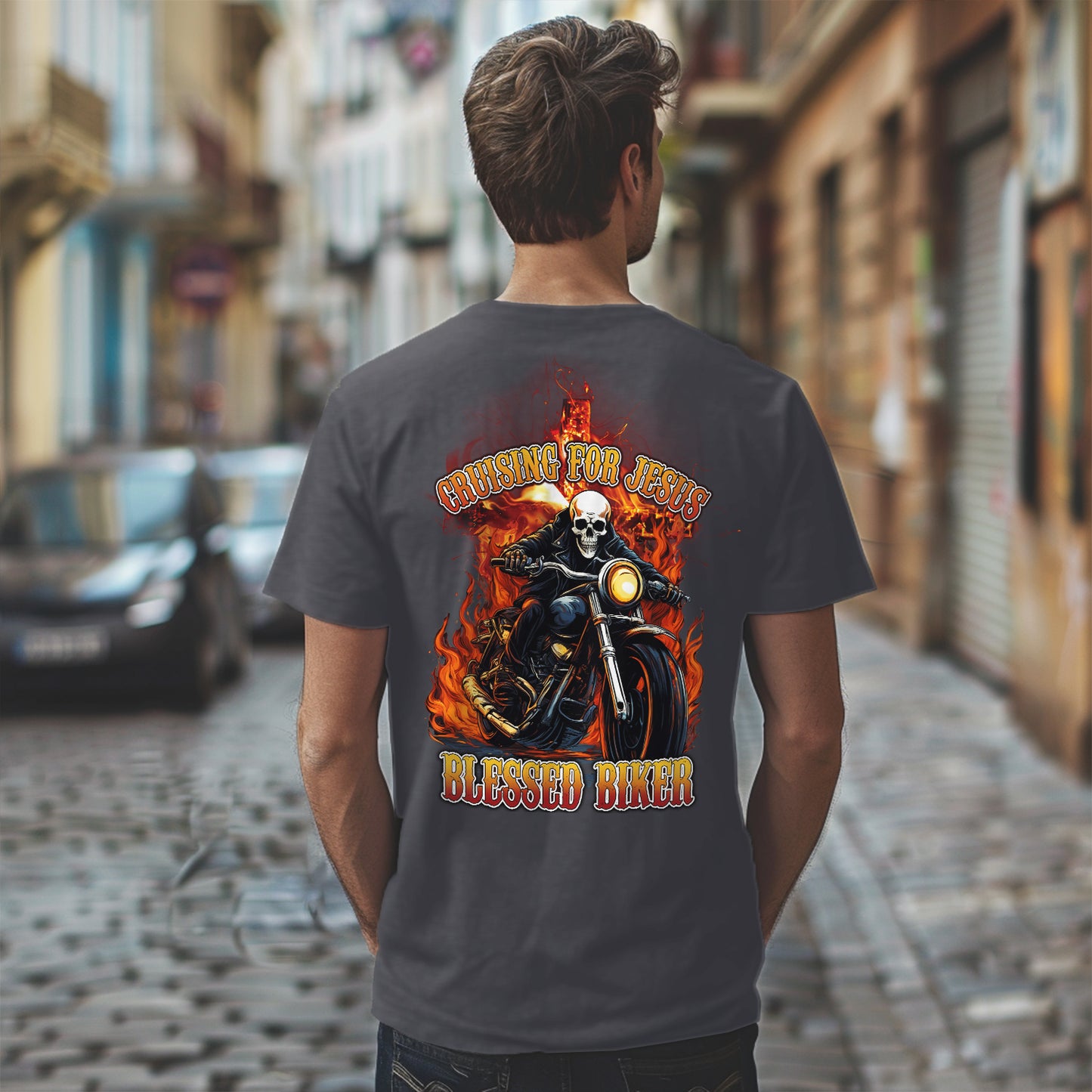 Teesdily | Christian Biker Shirt, Cruising For Jesus Blessed Biker Back Design Sweatshirt Hoodie Mug, Jesus Motorcycle Speed Lover Gifts