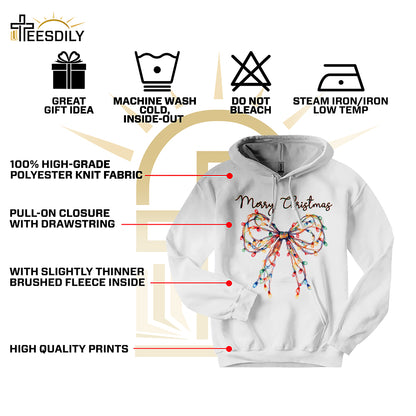 Teesdily | Merry Christmas Bow Light Shirt, Christmas Coquette Bow Sweatshirt, Merry And Bright Lights Bow Hoodie Mug For Women