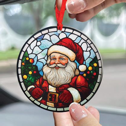 Teesdily | Christmas Santa Ornament, Santa Claus Stained Glass Printed Ornament, Christmas Ornaments Hanging Decor Xmas Tree, 2024 Ornament Gift