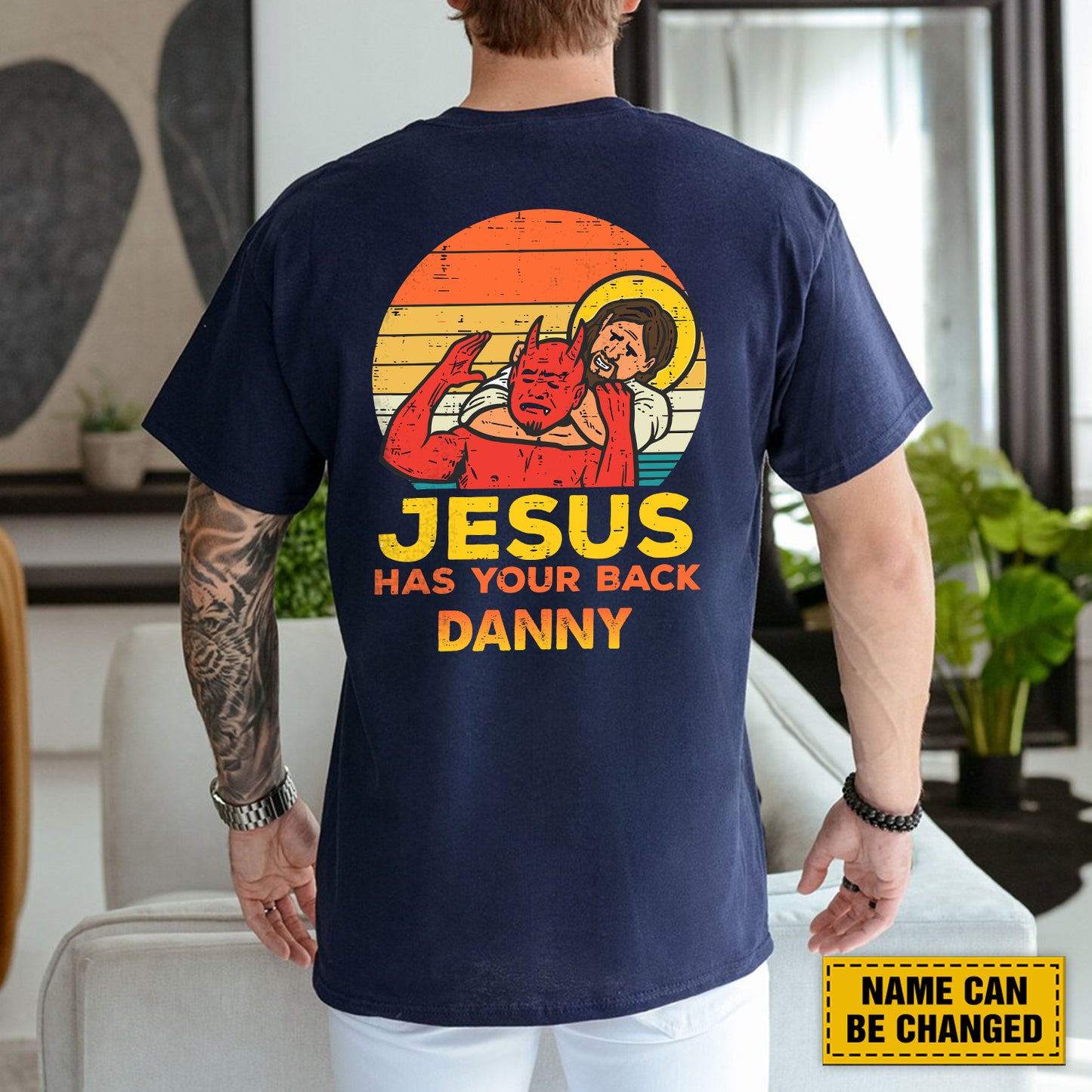 Teesdily | Customized Jesus And Devil Shirt, Jesus Has You Back Back Design Tee Sweatshirt Hoodie Mug, Jesus Lovers Gifts, Jesus Saves Me Shirt