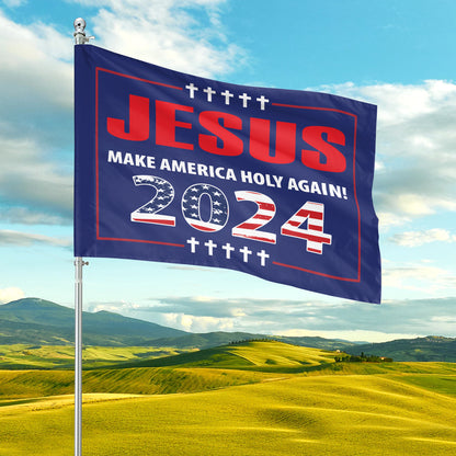 Teesdily | Jesus Make America Holy Again Garden Flag, Jesus Christ 2024 House Flag, Christian Outdoor Garden Decor, Patriot Gift For God Believers