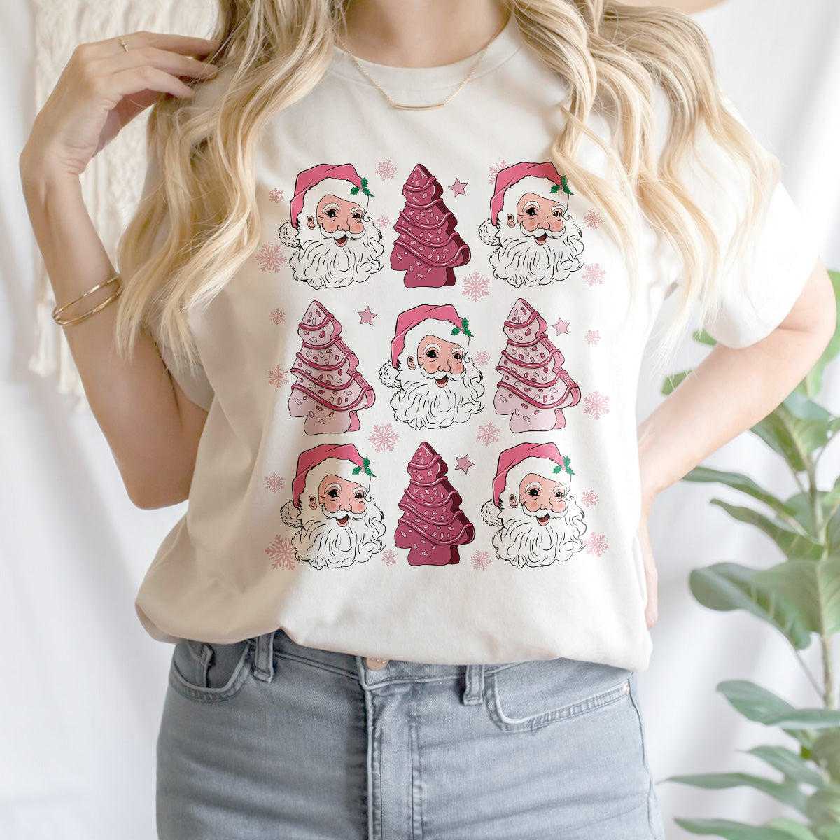 Teesdily | Santa Claus Cakes Shirt, Pink Christmas Tree Cakes Sweatshirt, Coquette Santa Cakes Hoodie, Coquette Bow Girly Mug