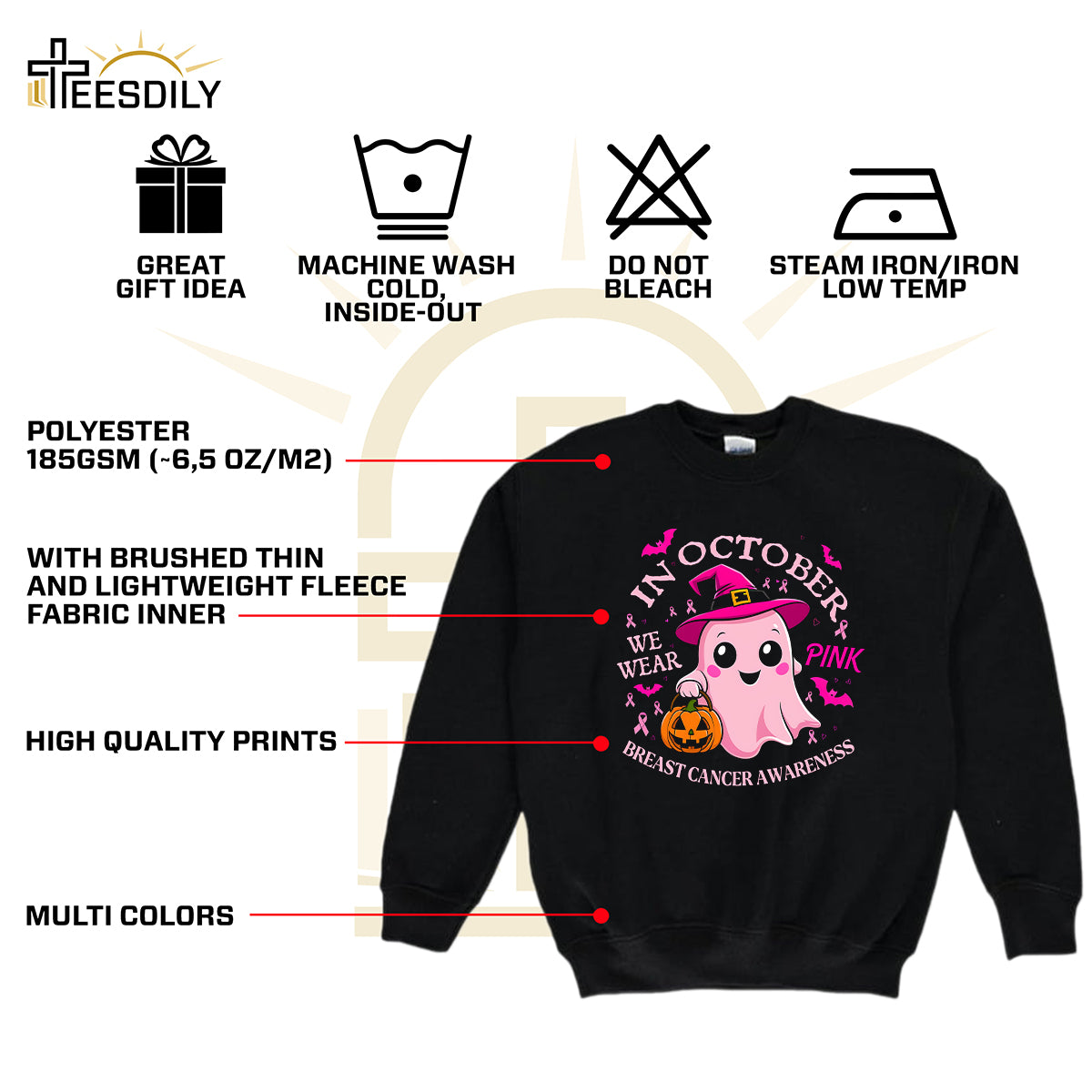 Teesdily | Cute Ghost Breast Cancer Awareness Shirt, In October We Wear Pink Tee Sweatshirt Hoodie Mug, Breast Cancer Support Warrior Gift