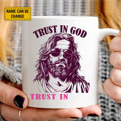 Teesdily | Customized Jesus Sun Glasses Shirt, Trust In God Trust In Me, Summer Day Unisex Tshirt Hoodie Sweatshirt, Christian Gift Mug