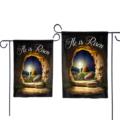 Teesdily | Jesus Easter Personalized Garden Flag He Is Risen Outdoor Flag Christian Easter Day Home Garden Decor Gift For God Believers