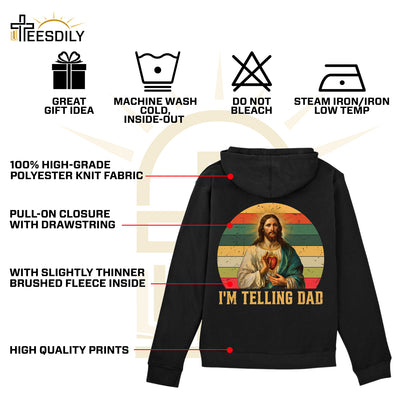 Teesdily | Jesus Sacred Heart Retro Shirt, I'm Telling Dad Shirt, Dad Grandad Vintage Sweatshirt Hoodie Mug, Father's Day Christian Dad Gifts