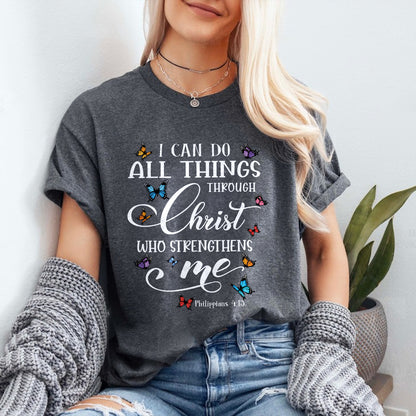 Teesdily | Jesus Butterfly Lovers Shirt, I Can Do All Things Through Christ T-shirt Hoodie Sweatshirt Mug, Christian Lovers Gifts, Faith Tee