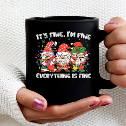 Teesdily | Christmas Gnomes Shirt, It's Fine I'm Fine Everything Is Fine Shirt, Funny Gnomes Christmas Hoodie Mug, Christmas Gnome Tee