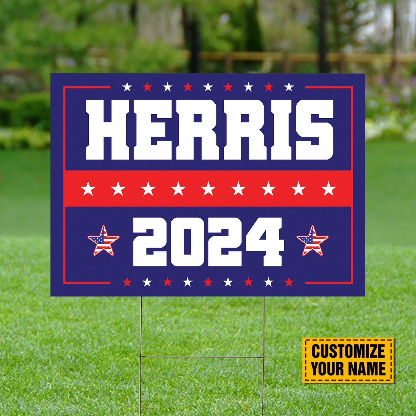 Teesdily | Personalized Yard Sign, Independence 2024 American Flag Lawn Sign, Home Decor Metal Outdoor Sign, Garden Banner Yard Sign, Patriot Gifts