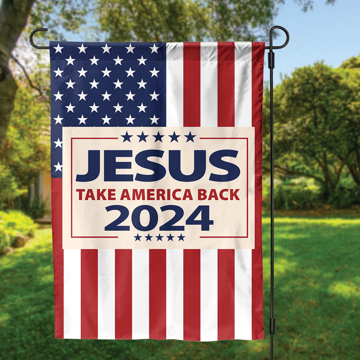 Teesdily | Jesus Take America Back 2024 Garden Flag, Make America Great Again House Flag, Christ Patriot Yard Outdoor Decor, Jesus Lovers Gifts