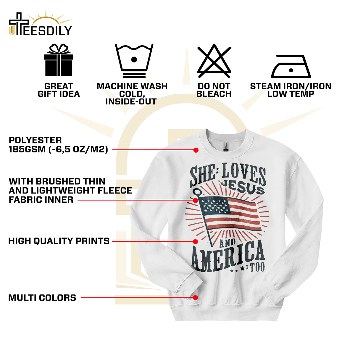 Teesdily | American Flag Tshirt, She Loves Jesus And America Too, Indepdence Day Sweatshirt Hoodie, Christian Gifts Mug