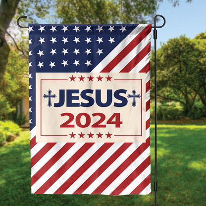 Teesdily | Jesus Take America Back 2024 Garden Flag, Make America Great Again House Flag, Christ Patriot Yard Outdoor Decor, Jesus Lovers Gifts