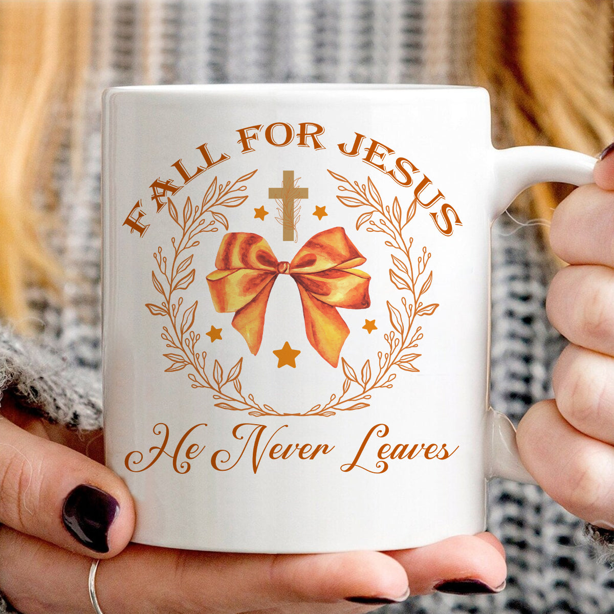 Teesdily | Jesus Thanksgiving Shirt, Fall For Jesus He Never Leaves Tee Sweatshirt Hoodie Mug, Christian Thanksgiving Gifts, Jesus Lovers Gifts