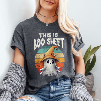 Teesdily | Cute Ghost Retro Halloween Shirt, This Is Boo Sheet Tee Sweatshirt Hoodie Mug, Happy Halloween Apparel, Halloween Gifts