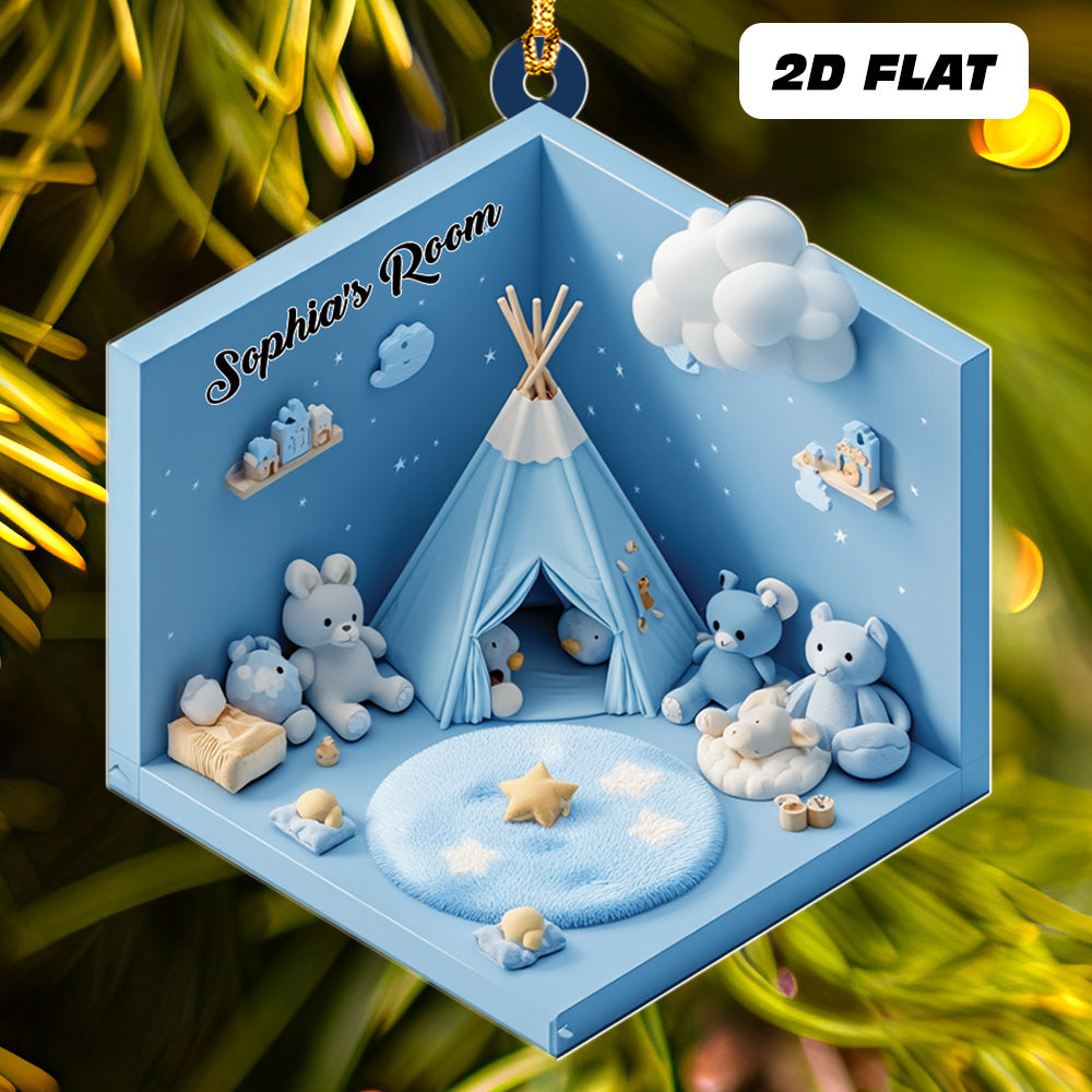 Teesdily | Customized Kid Bedroom Ornament 2D Flat Acrylic, Render Children Room Ornament Christmas Gift For Kids, Holiday Decor