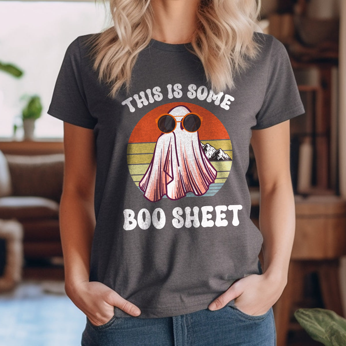 Teesdily | This Is Some Boo Sheet Shirt, Breast Cancer Boo Sheet Sweatshirt, Retro Halloween Boo Ghost Costume Hoodie Mug