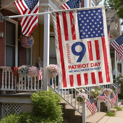 Teesdily | Never Forget 911 House Flag, 911 Patriot Day Garden Flag, American Flag September 11th Patriot Day, Memorial Day Never Forget Yard Flag