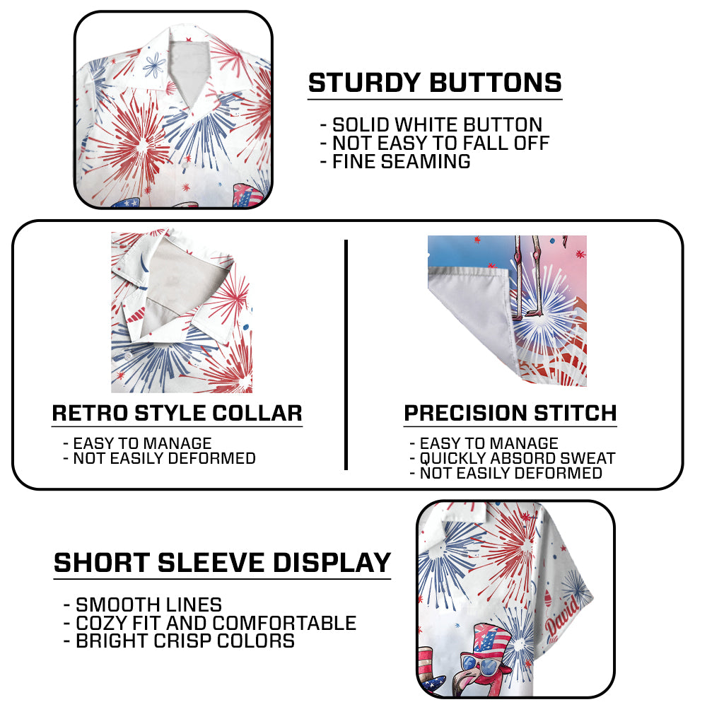 Teesdily | Custom Flamingo American Flag Hawaiian Shirt, Flamingo Beach Hawaii Set, Flamerica Patriotic Aloha Outfit, Independence 4th Of July Gifts