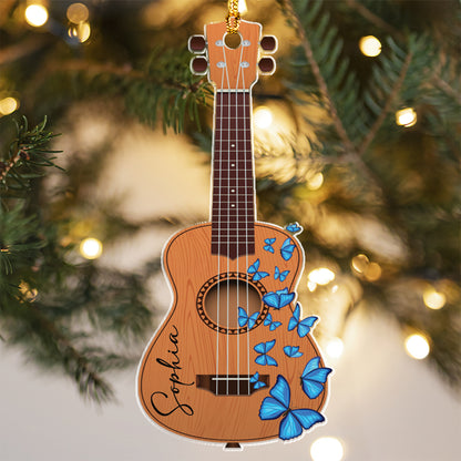 Teesdily | Customized Butterfly Guitar Ornament 2d Flat Acrylic, Artist Guitar Player Ornament Christmas, Gift For Guitar Players