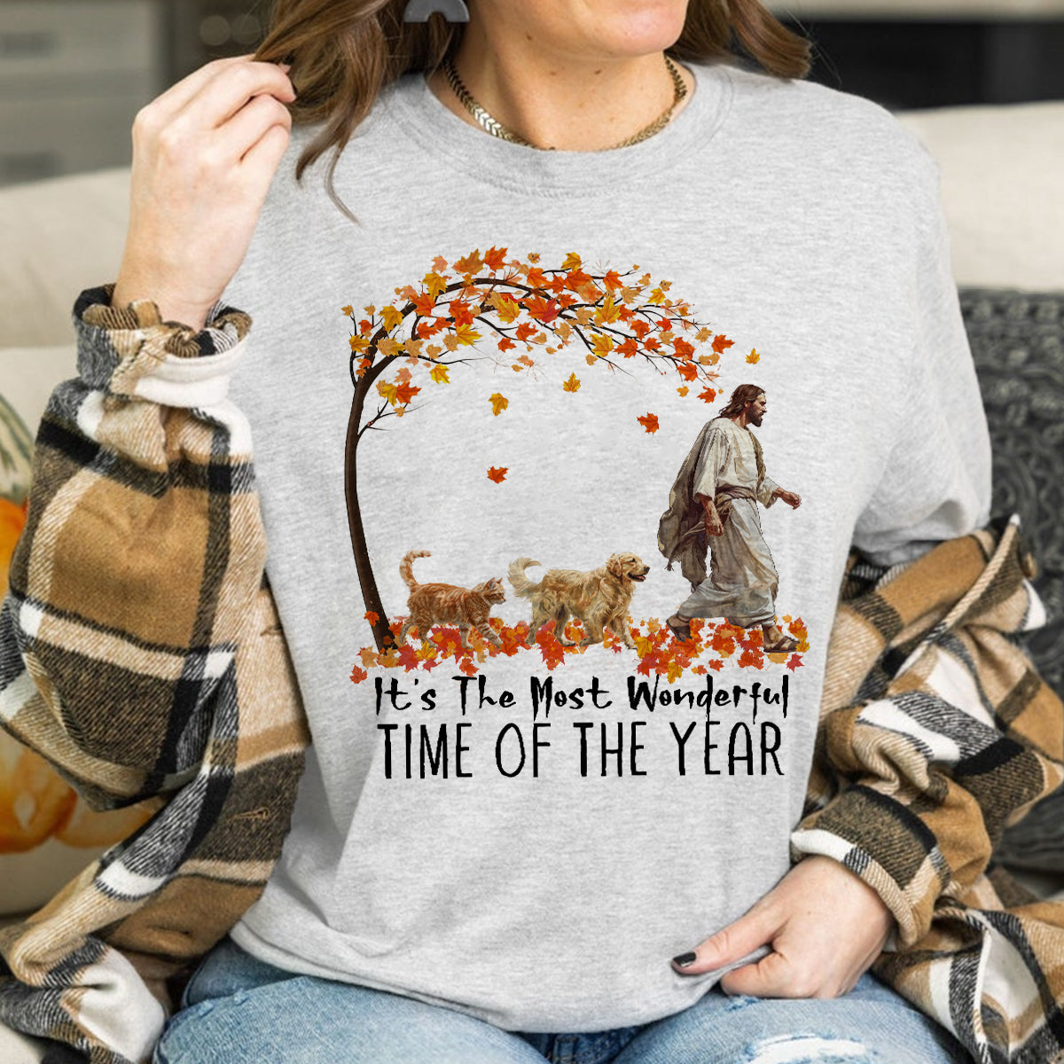 Teesdily | Jesus Golden Retriever And Cat Shirt, It's The Most Wonderful Time Of The Year Sweatshirt Hoodie Mug, Dog Cat Lover Gift