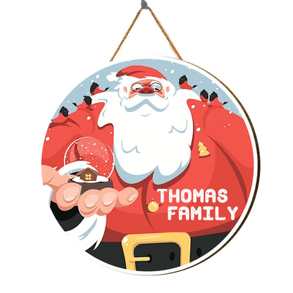 Teesdily | Customized Grandpa Santa Claus Holy Night Jingle Bell Christmas Wood Sign Home Decoration Christmas Gift Outdoor Sign