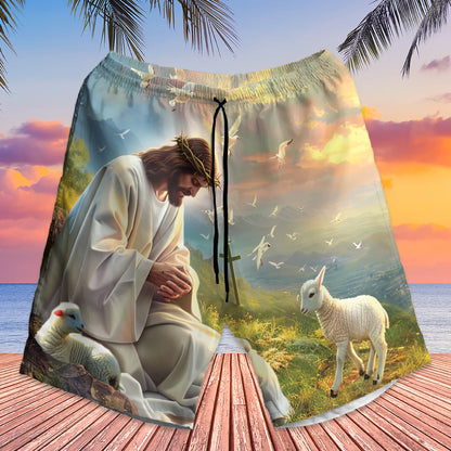 Teesdily | Customized Lamb Of God Hawaiian Shirt, Be Like Jesus Is Better Than You Do Hawaii Shirt, Christ Cross Bird Hawaii Set Aloha Beach Gifts