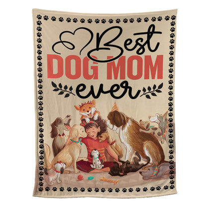 Teesdily | Dog Mom Fleece Blanket, Best Dog Mom Ever Sofa Blanket, Dog's Mom Mother Day Gifts, Dog Lover Gifts For Pet Day, Birthday Gifts For Mom