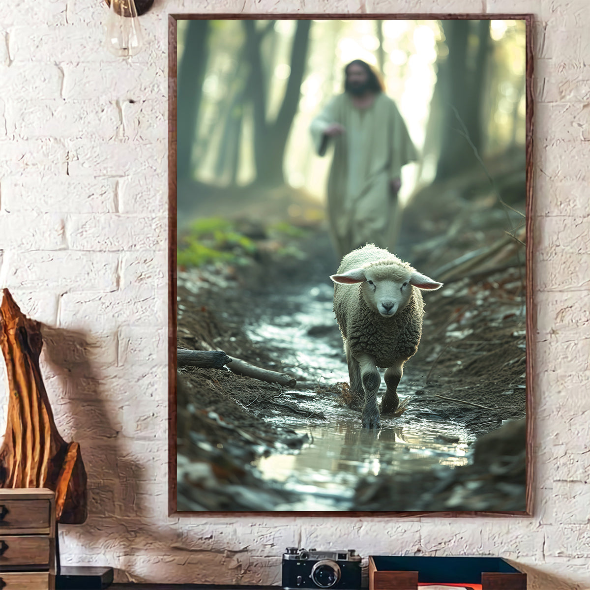 Teesdily | Jesus And Lamb Poster, Lamb Of God Canvas Poster Wall Art Decor, Jesus Running Lamb Faith Poster, Christian Art Gift Home Decoration