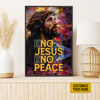 Teesdily | Personalized Jesus Art Poster, No Jesus No Peace God Faith Poster Canvas, God Jesus Watercolor Art Posters, Religious Home Decor