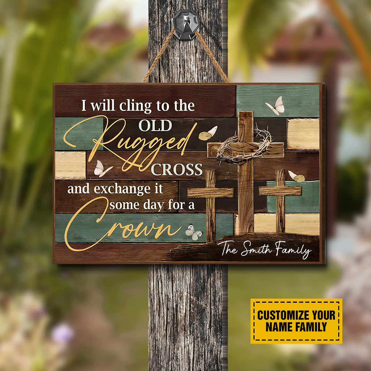 Teesdily | Customized Jesus Cross Wood Sign, I Will Cling To The Old Rugged Cross Sign, Gift For Jesus Lovers, Christian Home Decor Plywood Wood Sign