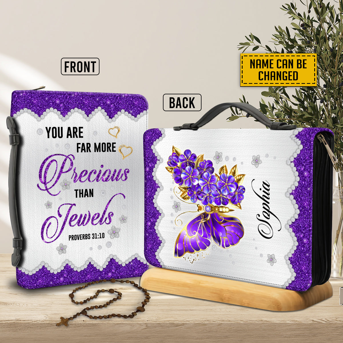 Teesdily | Butterfly Jewelry Customized Bible Bags, You Are Far More Precious Than Jewels Bible Cover With Handle, Inspirational Gifts For Women