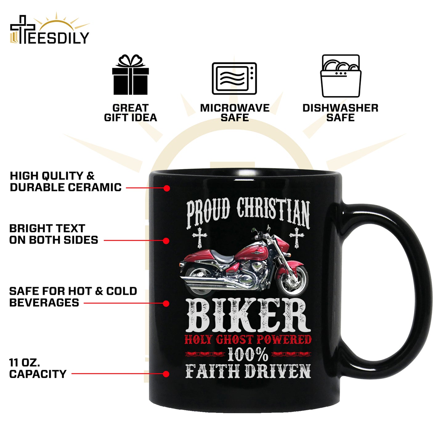 Teesdily | Customized Christian Motorcycle Shirt, Proud Christian Biker Back Design Sweatshirt Hoodie Mug, Jesus Lover Gifts, Christian Biker Apparel