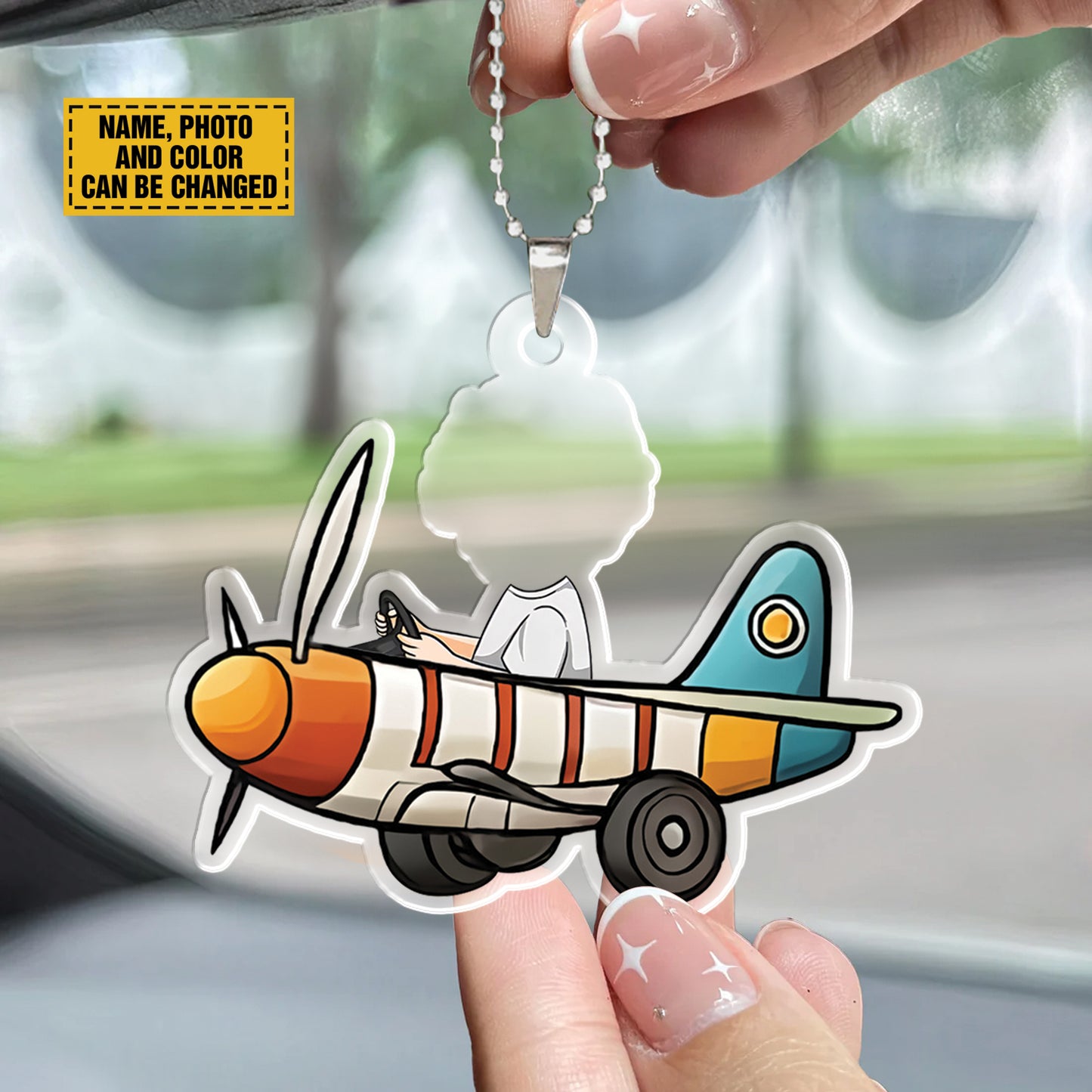 Teesdily | Personalized Kid's Face Acrylic Transportation Car Hanging, Car Air Plane Rocket Air Balloon Ornament, Custom Car Accessories, Family Gifts