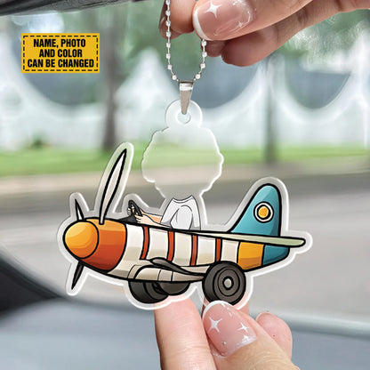 Teesdily | Personalized Kid's Face Acrylic Transportation Car Hanging, Car Air Plane Rocket Air Balloon Ornament, Custom Car Accessories, Family Gifts