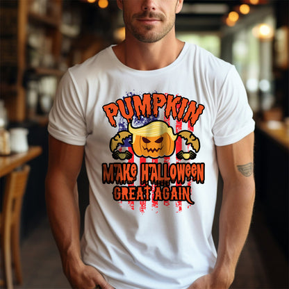 Teesdily | Halloween American Flag Pumpkin Shirt, Pumpkin Make Halloween Great Again T-shirt, Pumpkin Halloween Sweatshirt Hoodie Mug, Holiday Gifts