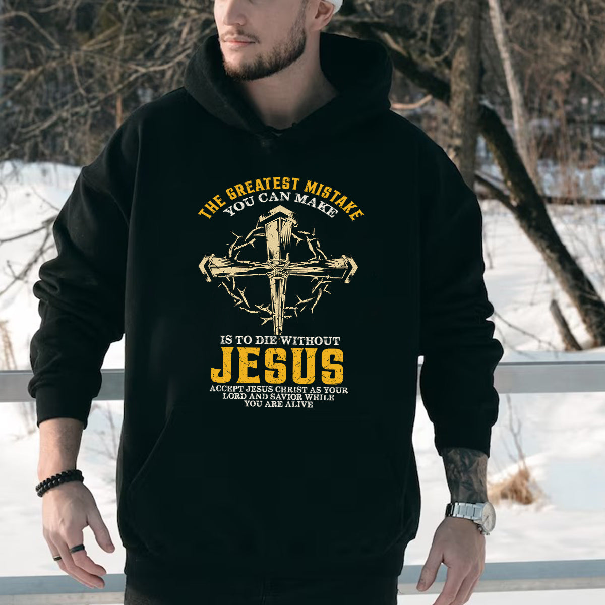 Teesdily | Jesus Cross Crown Shirt, The Greatest Mistake You Can Make Is To Die Without Jesus Tee, Christian Gifts Unisex Tshirt Hoodie Sweatshirt Mug