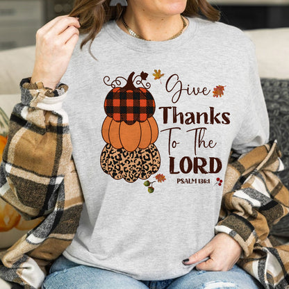 Teesdily | Give Thanks To The Lord Shirt, Fall Pumpkin Stack Tee Sweatshirt Hoodies, Leopard Pumpkin Mug, Fall Shirts For Women Faith, Halloween Gift