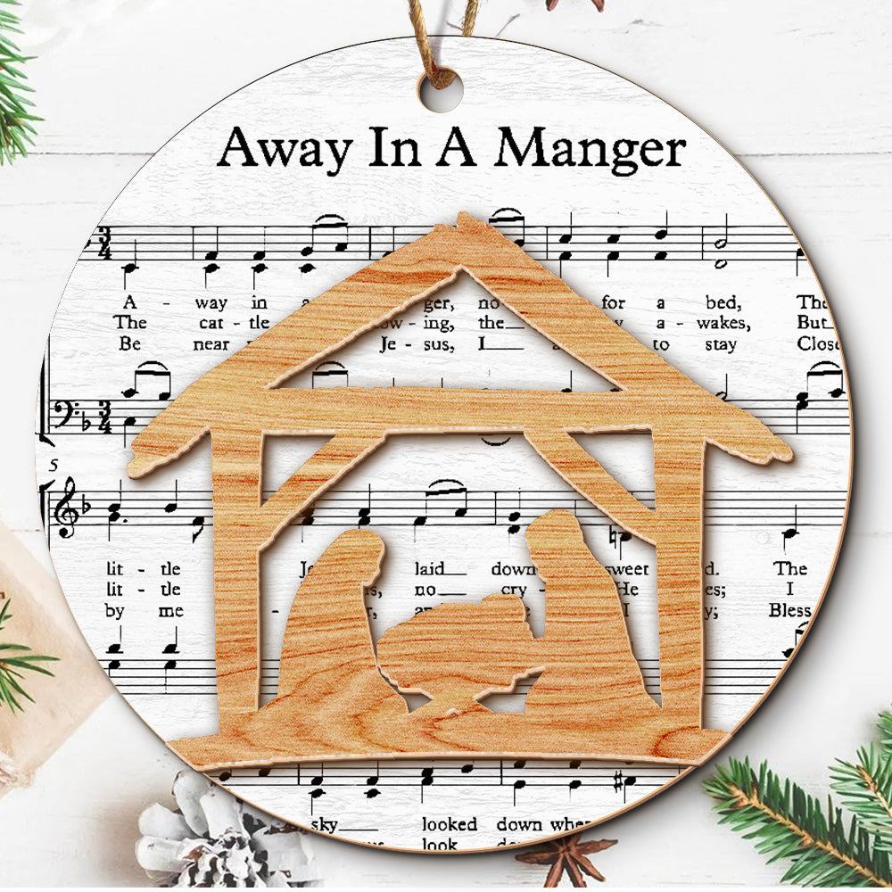 Teesdily | Jesus Nativity Scene Ornament, Music Sheet Nativity Christmas Ornament, Christ Birth 2 Layered Wood Ornament Xmas Gift